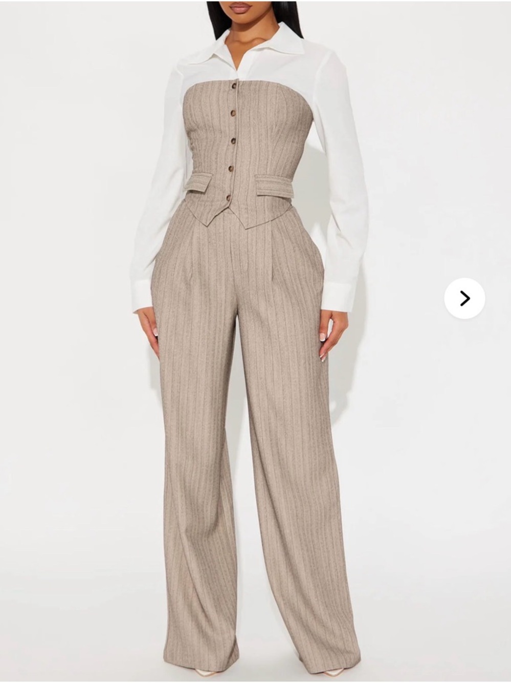 Tailored Beige Pinstripe Wide-Leg set